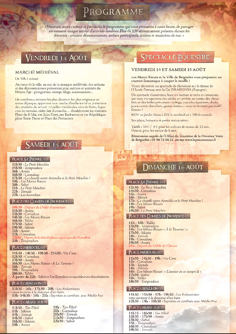 Fête médievale Brigoles 2015 programme 2